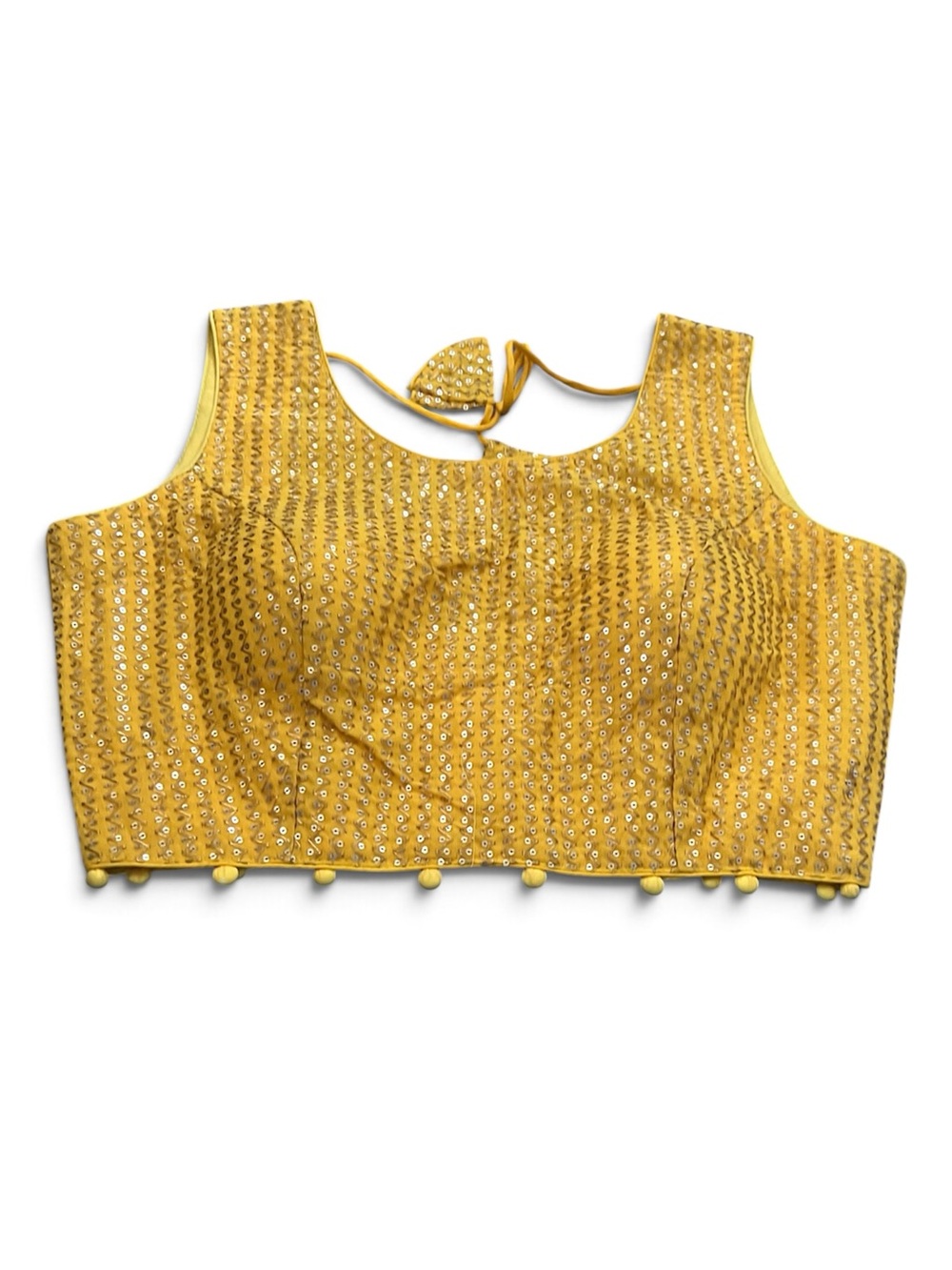 Ethnic Indian Wear Yellow Sequin Pom-Pom Crop Blouse